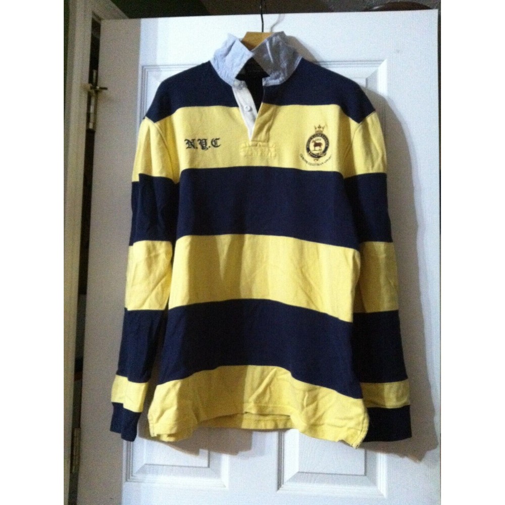 POLO RALPH LAUREN MEN'S YELLOW/BLUE 100%COTTON EQUESTRIAN POLO SHIRT  SIZE: XL